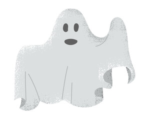 Hand drawn ghost with grunge texture. Frightening fiction character design for Halloween isolated on white background. Good for decoration and stickers