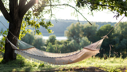 Empty comfortable hammock outdoors on sunny day