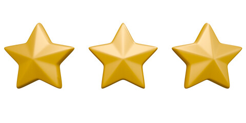 three yellow stars arranged in a horizontal line. This is a common rating system, often used to represent a level of satisfaction or quality. 3d rendering