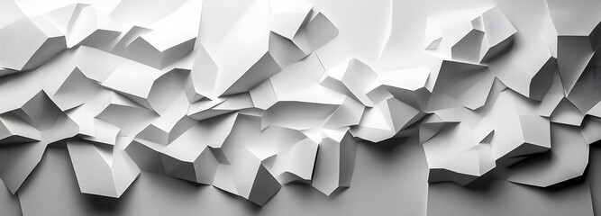 24. A dynamic composition of angular paper cutouts arranged to form a complex, 3D pattern with shadows