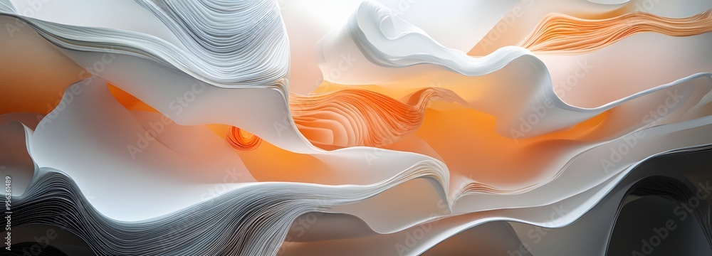 Poster 25. fluid, organic shapes of paper arranged in a layered, abstract design with varying degrees of tr