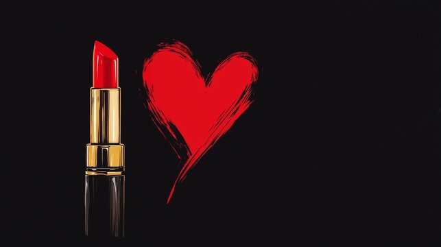 A striking red lipstick and a heart design on a black background