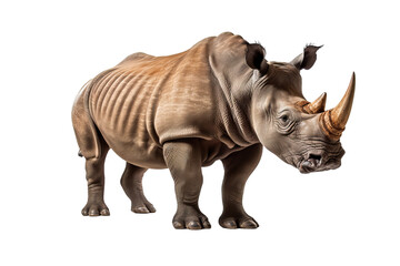 Fototapeta premium High-resolution rhinoceros isolated on transparent background, ideal for wildlife conservation themes, educational projects, and nature-inspired illustrations featuring majestic African animal designs