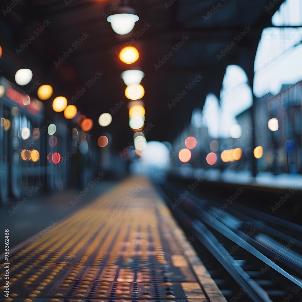 Wall mural blurred train station background