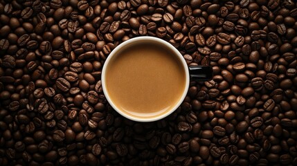 Fototapeta premium A coffee cup symbol in a ring of coffee beans, symbolizing the rich flavor and tradition of coffee.