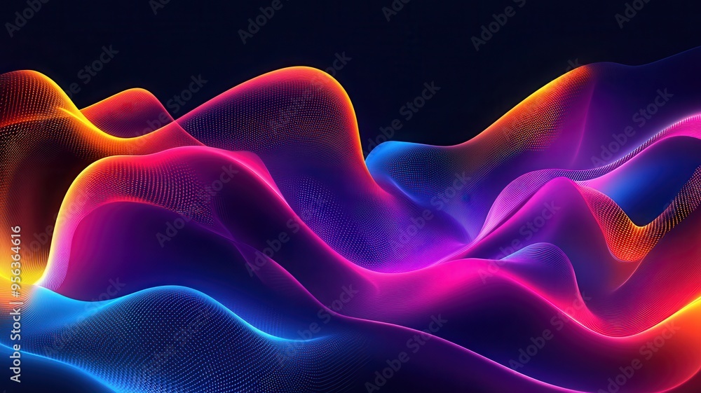Poster vibrant abstract waves of color flowing seamlessly, creating an energetic and dynamic visual experie