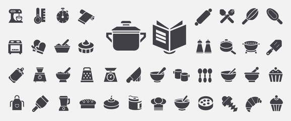 Cooking baking glyph icon set