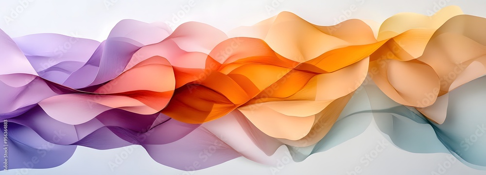 Poster 18. interlocking translucent paper shapes arranged in a flowing, layered composition with depth