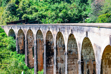 railway rails and sleepers on the stone bridge in Sri Lanka is the most famous railway in the world, nine arch bridge