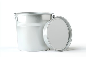 A metallic bucket with a lid, commonly used for storage or waste disposal.