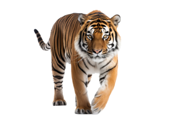 Majestic tiger isolated on transparent background, perfect for wildlife conservation, animal art projects, and bold graphic design concepts featuring the fierce beauty of big cats