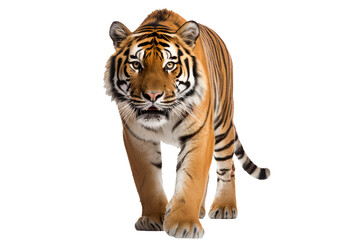 Naklejka premium Majestic tiger isolated on transparent background, perfect for wildlife conservation, animal art projects, and bold graphic design concepts featuring the fierce beauty of big cats