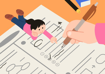 A small version of me is helping me take an exam. Cartoon style illustration for scholastic ability test in Korea. 