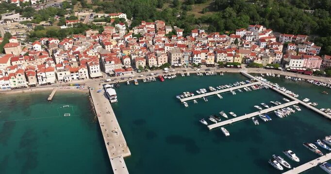 Aerial view of Baska town on Krk Island, Croatia