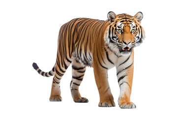 Obraz premium Majestic tiger isolated on transparent background, perfect for wildlife conservation, animal art projects, and bold graphic design concepts featuring the fierce beauty of big cats