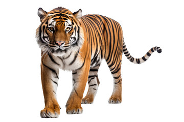 Fototapeta premium Majestic tiger isolated on transparent background, perfect for wildlife conservation, animal art projects, and bold graphic design concepts featuring the fierce beauty of big cats