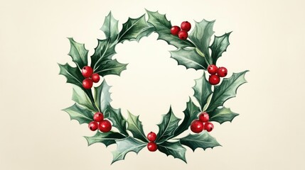 Naklejka premium A stylized wreath symbol with holly berries, representing the tradition of Christmas decorations.