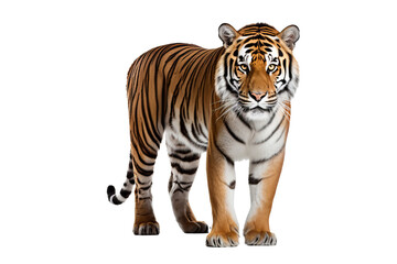 Fototapeta premium Majestic tiger isolated on transparent background, perfect for wildlife conservation, animal art projects, and bold graphic design concepts featuring the fierce beauty of big cats
