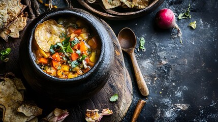 A creative recipe book cover featuring upcycled foods, with visually appealing dishes like veggie scrap soup and fruit peel crisps