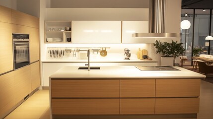 Modern Kitchen Design with Sleek Appliances and Warm Lighting