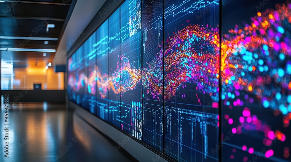 Poster a group of advanced ai algorithms is visually represented through colorful patterns and data on a la