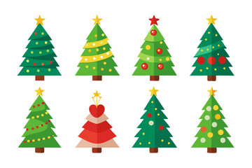 Christmas trees vector set isolated on white background, Colorful collection of Christmas New Year trees icon illustration