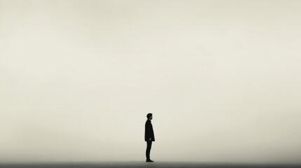 Obraz premium A lone figure stands in a vast, empty space, symbolizing isolation and contemplation.