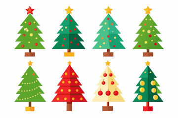 Christmas trees vector set isolated on white background, Colorful collection of Christmas New Year trees icon illustration