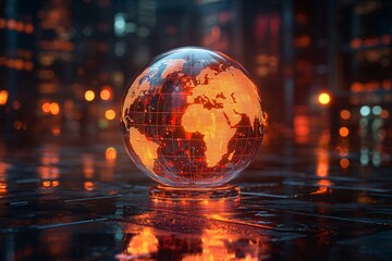 A glowing globe representing global investment and trade, ideal for business presentations or economic reports, with copy space.