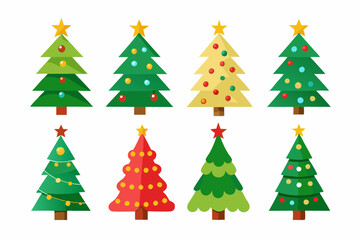 Christmas trees vector set isolated on white background, Colorful collection of Christmas New Year trees icon illustration