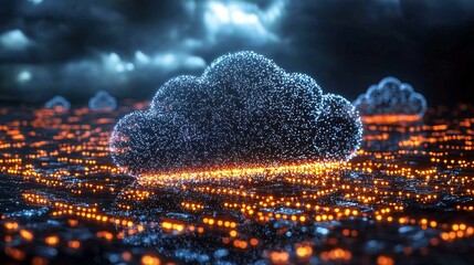 A stunning cloud computing illustration showcasing digital transformation. Ideal for tech-related business presentations and marketing materials, with copy space.
