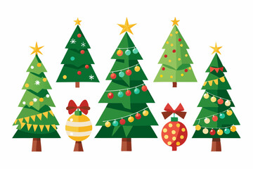 Christmas trees vector set isolated on white background, Colorful collection of Christmas New Year trees icon illustration