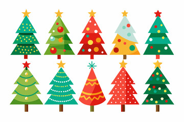 Christmas trees vector set isolated on white background, Colorful collection of Christmas New Year trees icon illustration