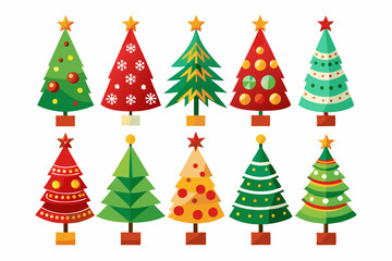 Christmas trees vector set isolated on white background, Colorful collection of Christmas New Year trees icon illustration