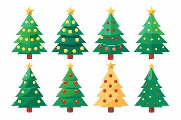 Christmas trees vector set isolated on white background, Colorful collection of Christmas New Year trees icon illustration