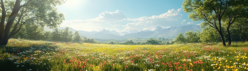 Tranquil Meadow Bliss - Serene 3D Illustration of Wildflowers in a Gentle Breeze