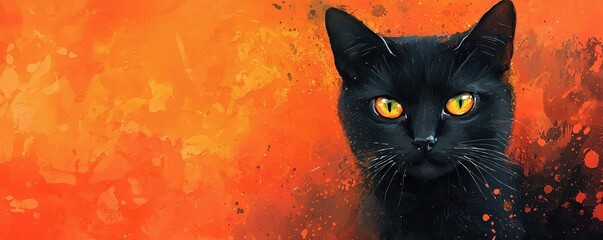 Black cat with a pumpkin glowing from within, magical energy radiating, mystical forest background, Watercolor style
