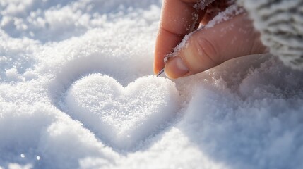 Fototapeta premium A person is meticulously drawing a heart shape in the snow