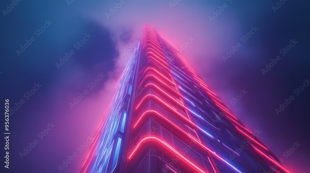 Sticker neon cityscape skyscraper