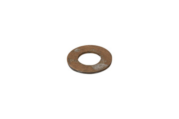 Flat, old round rust copper washer is isolated.