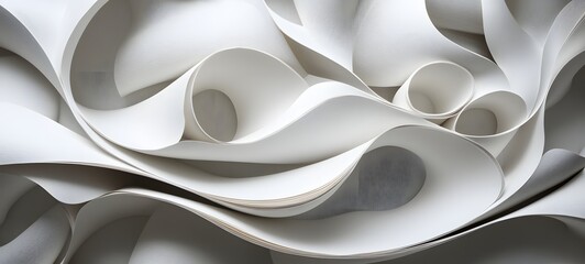 45. Abstract paper forms arranged in a flowing, dynamic pattern with intricate cuts and a sense of three-dimensionality
