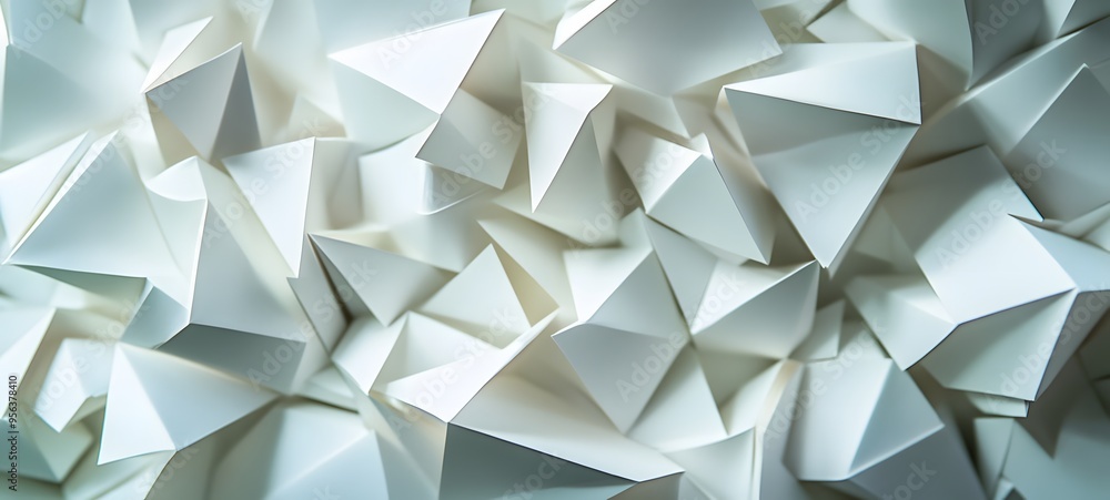 Poster 46. a burst of geometric paper shapes creating a layered, three-dimensional design with intricate sh