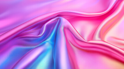 Obraz premium Close-Up of Luxurious Pink and Blue Satin Fabric with Iridescent Waves and Soft Folds