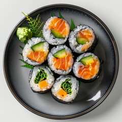 Modern Maki Roll Dish - Black Plate, White Background