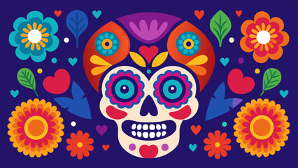 Festive Sugar Skulls and Marigolds Vector Illustration for Day of the Dead Celebration