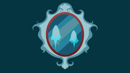 Haunted Mirror: Antique Ghostly Reflection Illustration, Spooky Mirror Art
