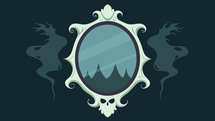 Fototapeta premium Haunted Mirror: Antique Ghostly Reflection Illustration, Spooky Mirror Art 