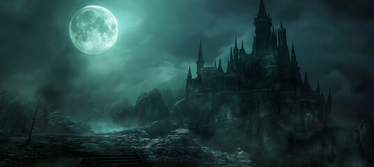 Fototapeta premium The halloween dark castle, game background, Illustration 