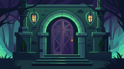 Fototapeta premium Spooky Doorways: Creepy Illustrations of Old Haunted Entryways with Eerie Lighting 