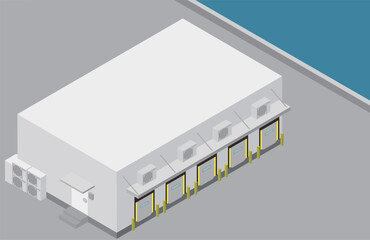 アイソメトリックな海に近いところにある冷凍倉庫のイメージ素材